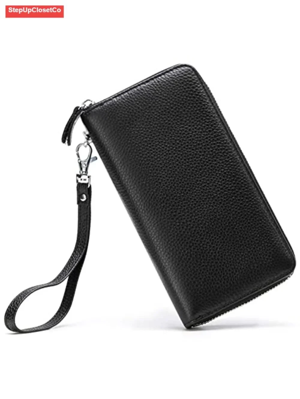 RFID Blocking Genuine Leather Zip Clutch Wristlet Wallet for Women